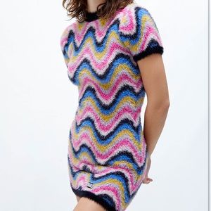 NEW Ragged Priest Blotter Wavy Mini Dress Fuzzy Eyelash 90s XS